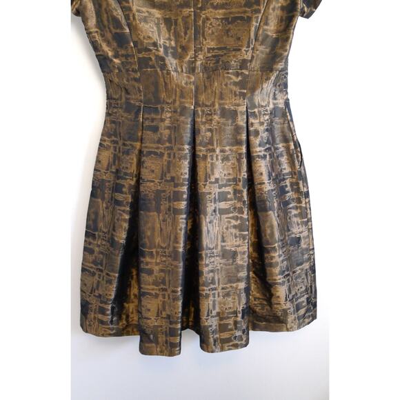 ALBA CONDE SPAIN Structured A-Line Pleat Gold Bronze Dress YOOX 40 6 M $595 - Picture 10 of 11
